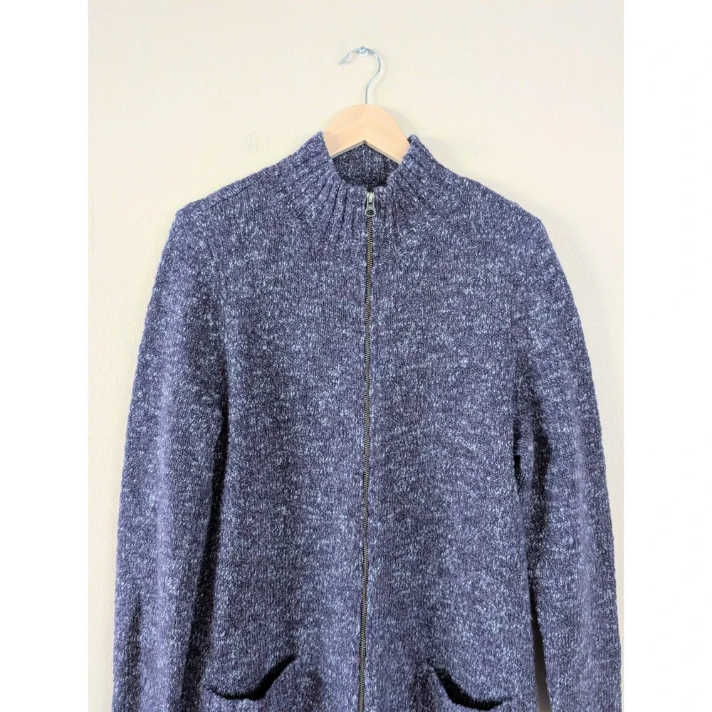 J.Jill Wool Alpaca Blend Full Zip Long Cardigan Purple Marled L‎ Lagenlook Boho